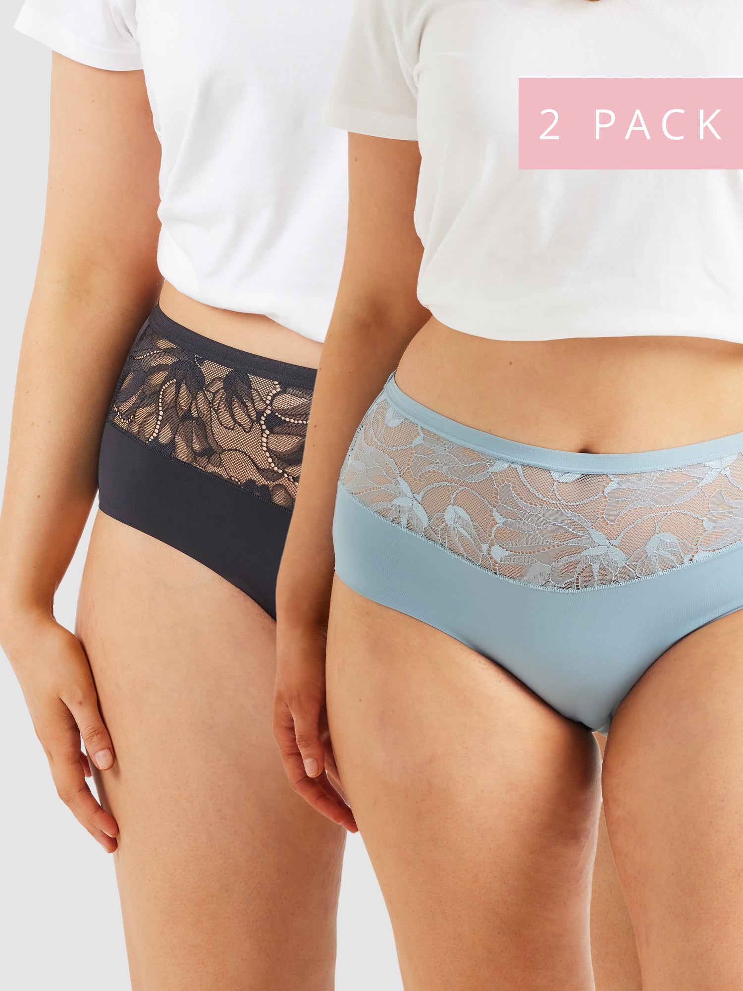2 Pack Smooth All Over Lace Full Brief - Black & Winter Sky - Kayser