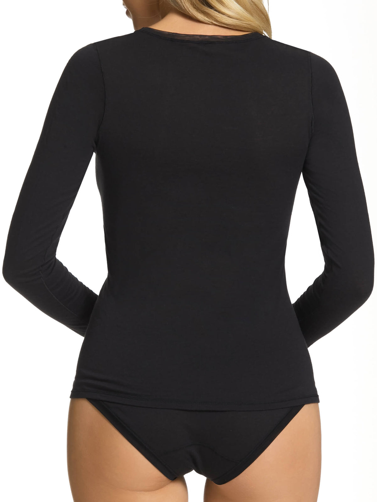 Pure Cotton Long Sleeve Top in Black - Kayser Lingerie