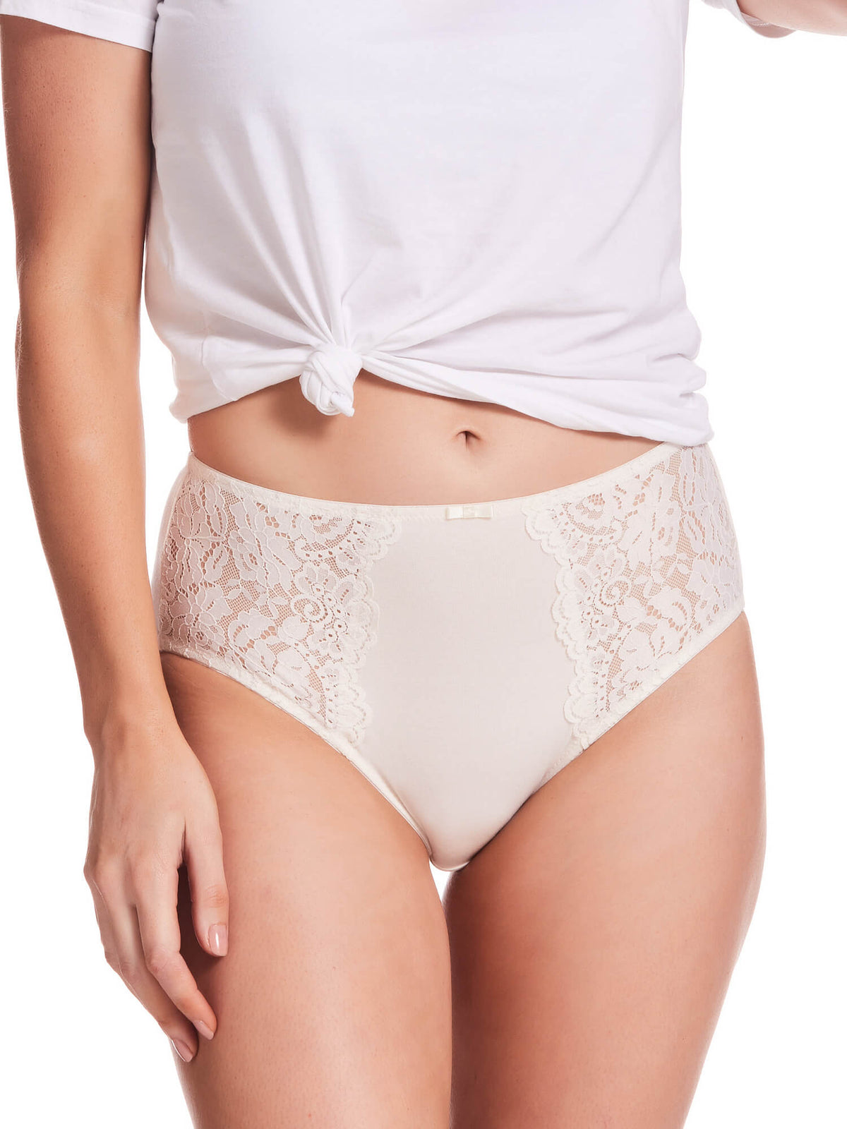 Ivory Stretch Cotton & Lace Full Brief Underwear - Kayser Lingerie