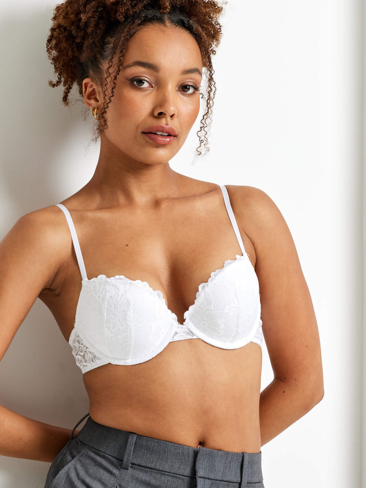 All-over lace push-up bra - White - Plus Size. Colour: white. Size