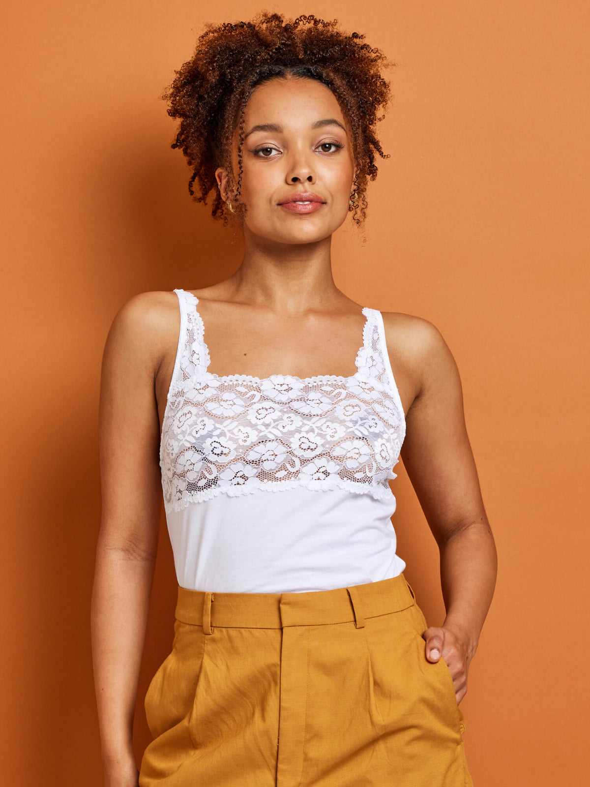 Kayser Perfects Cotton &amp; Lace Camisole in White by Kayser Lingerie