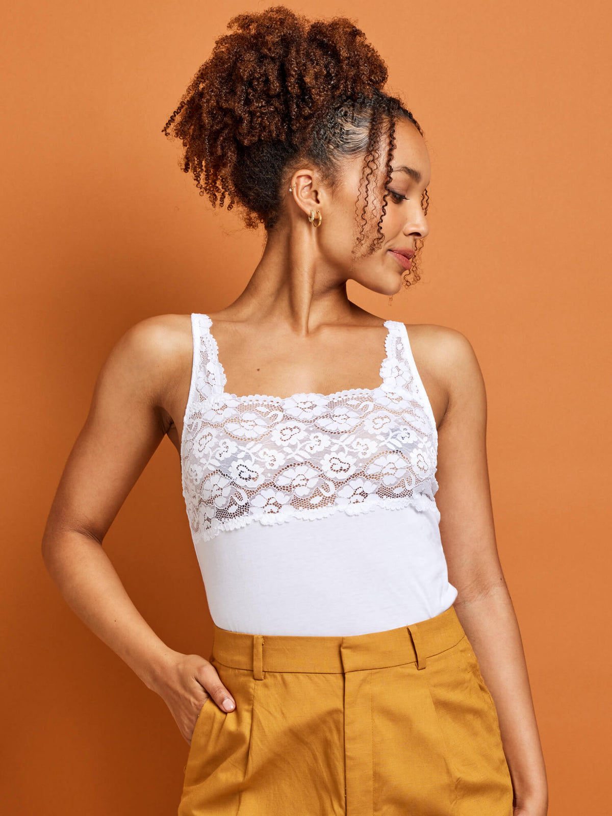 Kayser Perfects Cotton &amp; Lace Camisole in White by Kayser Lingerie