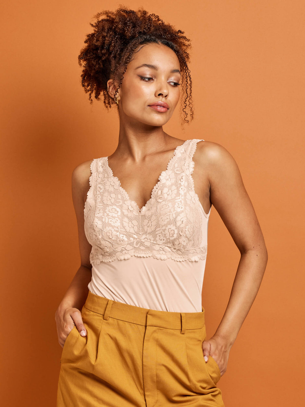 Helen Micro & Lace Camisole Top in Nude - Kayser Lingerie