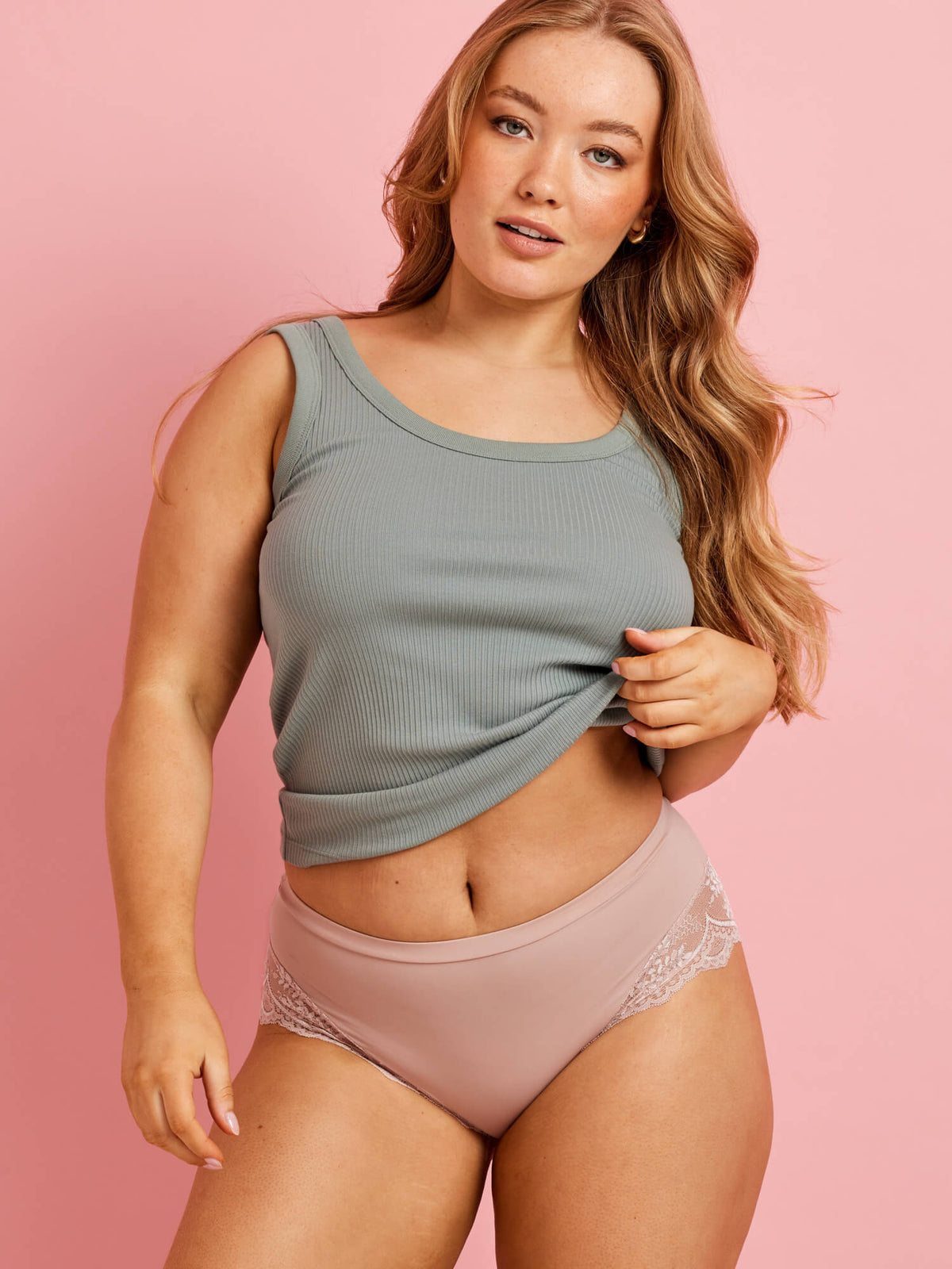 Recycled Micro &amp; Lace Mid Rise Brief in Blush by Kayser Lingerie