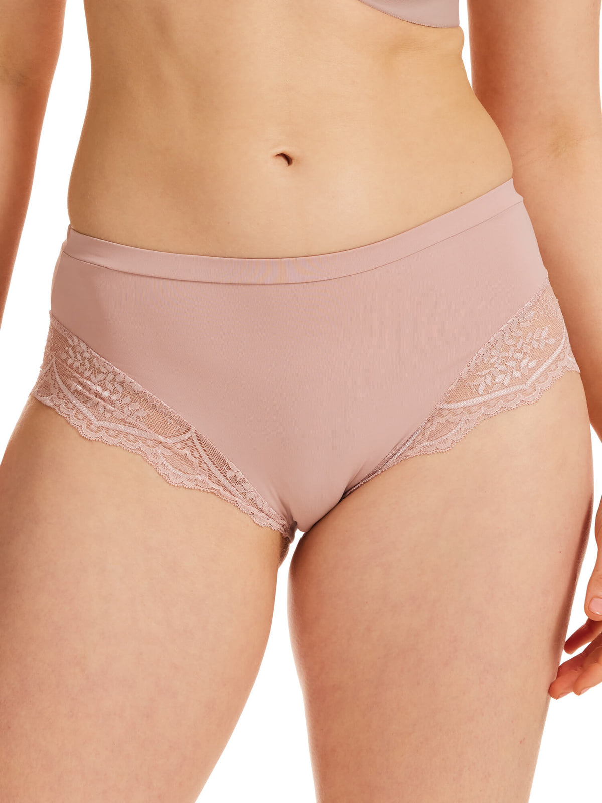 Recycled Micro &amp; Lace Mid Rise Brief in Blush by Kayser Lingerie